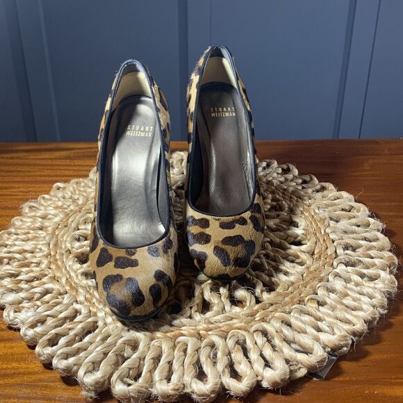 Stuart Weitzman‎ 7M Leopard Calf Hair Stiletto Animal tan black Platform - Picture 3 of 14